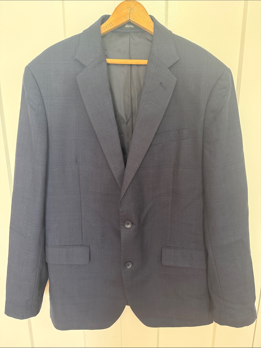 Nordstrom Men's Navy Blue Plaid Two-Button Sport Coat Blazer Sz 46L